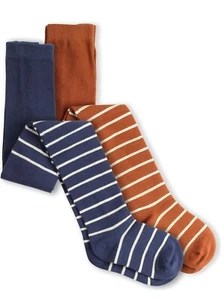Nwt new 2 Pairs girls Size 4 Soft tights 2 pack Brown And Navy With Stripes - Picture 1 of 12