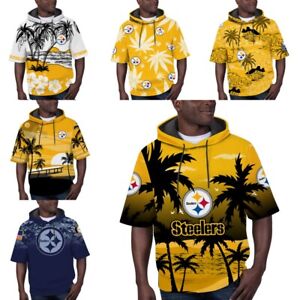 Steelers Pittsburgh Men's Short Sleeve Pullover Hoodie Casual Jogging Sweatshirt