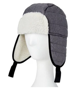 Winter Swiss Tech Boys S-M Grey Black Quilted Trapper Hat with Sherpa Lining - Picture 1 of 7