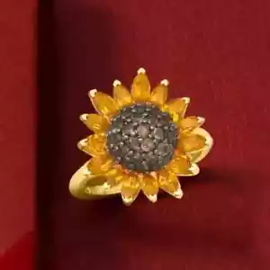 2Ct Round Lab Created Brown Diamond Sun Flower Band Ring 14K Yellow Gold Finish - Picture 1 of 4
