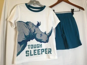New Carter's Boys Dinosaur Poly Pajama 2 pc Set Kid White Teal many sizes - Picture 1 of 4