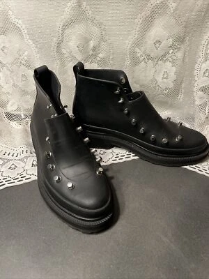 Rag & Bone 纽约女式雨靴黑色橡胶铆钉踝 9.5 40 厚底 — 第 1/4 张图片