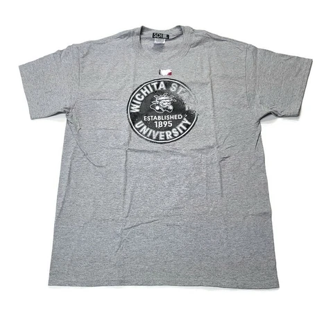 Wichita State University Retro Distressed Short Sleeve Tee T-Shirt Gray Large Cover