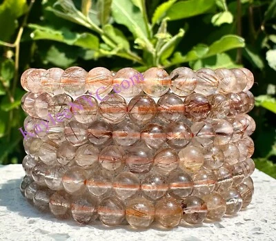 Wholesale 6 Pcs Natural Copper Rutilated Quartz 5mm Crystal Stretch Bracelet - Image 1 of 4