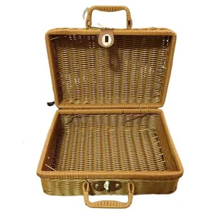 Vintage-Style Wicker Suitcase Baskets - Picnic Hamper Trunk Case - Picture 1 of 3