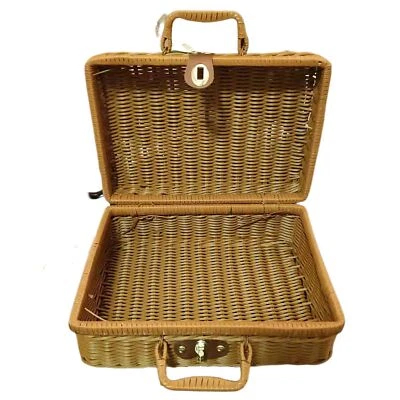 Vintage-Style Wicker Suitcase Baskets - Picnic Hamper Trunk Case - Image 1 of 3