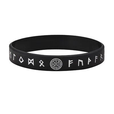 Vnox Hombres Nórdico Vikingo Brújula Runas Símbolo Pulsera Silicona Amuleto Letra Palabra Foto 1 de 4