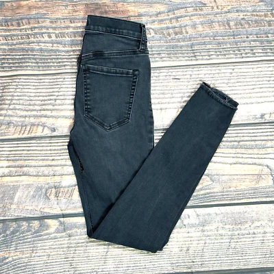 Free People Women’s Size 25 Button Fly High-Waist Skinny Black Charcoal Wash Raw - Image 1 of 4