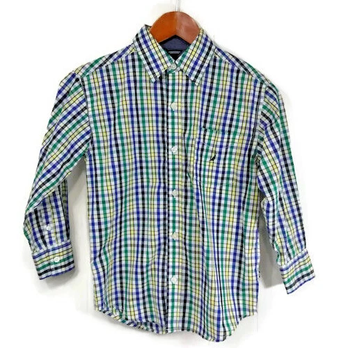 Nautica Boys Sm 8 Amarillo Azul Verde Cuadros Cuadros Botón Abajo Foto 1 de 4