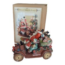 Grandeur Noel Porcelain Santa On Wheels Brown Antique Car 2003 Collectors Ed