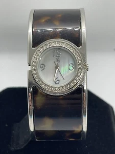 Ladies JS Tortoise Shell Watch Bangle Cuff Tested & Working New Battery Diamond - Picture 1 of 7