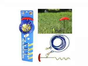 Dog Tie Out Cable And Stake Set Small Large Dog Ground Field Spike Stake 30ft - Picture 1 of 3