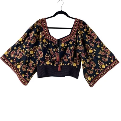 Blusa Free People Boho Recortada Bordada Talla L Nueva Sin Etiquetas Foto 1 de 4