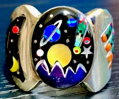 SUPERB BIG HEAVY NASA anel masculino opala turquesa esterlina voo 12 VÍDEO COMETA - Imagem 1 de 4