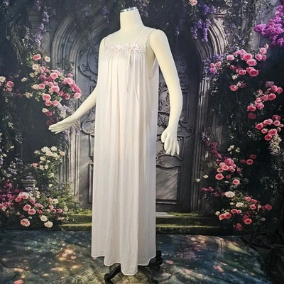 Vestido camisón vintage años 70 rosa lencería sin cordones satinado floral cinta lazo  Foto 1 de 4