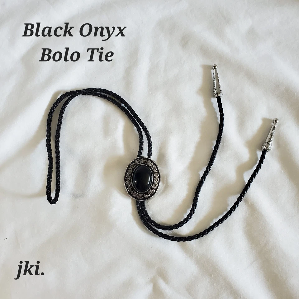 Corbata Bolo de ónix negro con puntas plateadas Foto 1 de 4