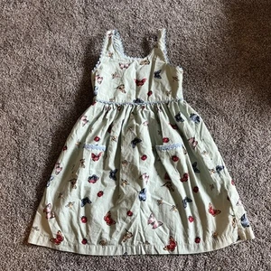 Hanna Andersson Green Butterflies bees ladybugs Girls Cotton 130 / 8 Sun Dress - Picture 1 of 6