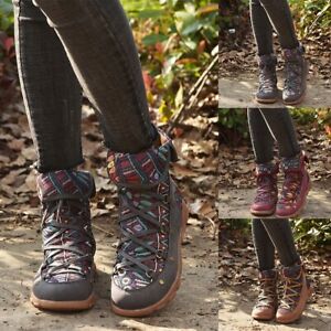 Women Ankle Boots Retro Lace Up Casual Flat Heel Cowboy Boots Oxfords Shoes Size