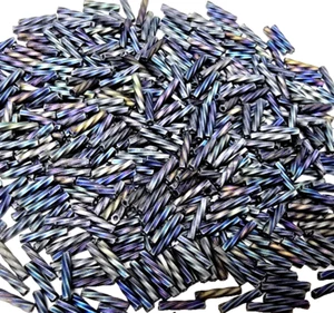 20gms Matsuno 6mm Bugle Beads - Colour 748-FAB-SP - Black Frosted Rainbow - Picture 1 of 4