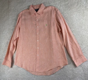 Polo Ralph Lauren Shirt Men XL Orange Stripe Custom Fit Linen Button Up Logo - Picture 1 of 8