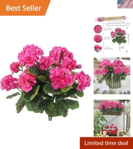 Realistic 2 Pc Rose Red Artificial Geraniums - Indoor & Outdoor Floral Bliss - Picture 1 of 9