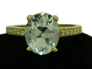 R169 Genuine 9ct Solid Yellow Gold NATURAL Oval Aquamarine & Diamond Ring size O - Bild 1 von 4