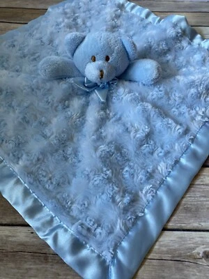 Mantas y Beyond Bear Manta de Seguridad Lovey Azul Satinado Borde Remolinos 16” Bebé Foto 1 de 4