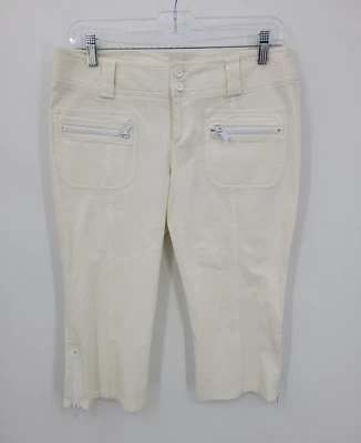 Nanette Lepore Pants Womens 8 Ivory Textured Crop Zip Pockets Y2K Beach Boho - Image 1 of 4