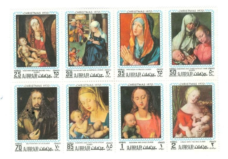 UAE Ajman Virgin and Child Mic#645 - 652 set of 8 in Block MNH CV$45 Lot#5912 - Image 1 of 1
