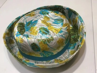 Vintage Wm. H Block Original Floral W/ Gold Thread Accent Brimmed Hat Women Sz 6 - Imagem 1 de 4