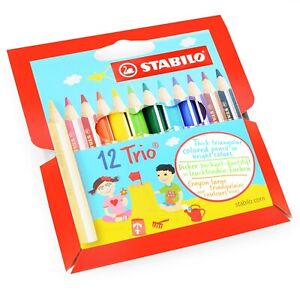 Crayons de couleur épais STABILO Trio - Demi-taille - Couleurs mélangées - Lot de 12