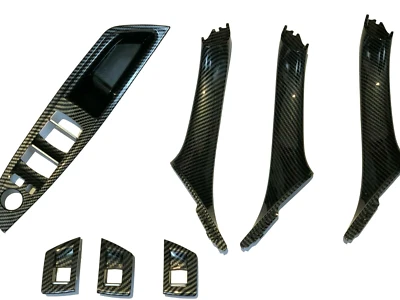 Juego de molduras de manija de puerta interior de fibra de carbono para BMW serie 5 F10 F11 7 piezas OEM  Foto 1 de 4