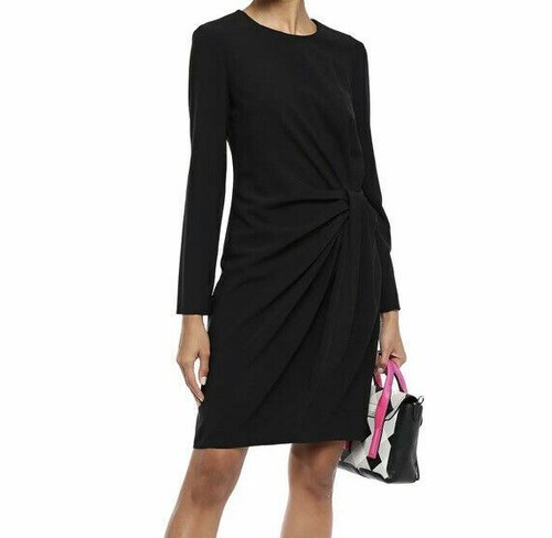 Abito donna drappeggiato in crepe elasticizzato nero nuovo con etichette BOUTIQUE MOSCHINO taglia US 6