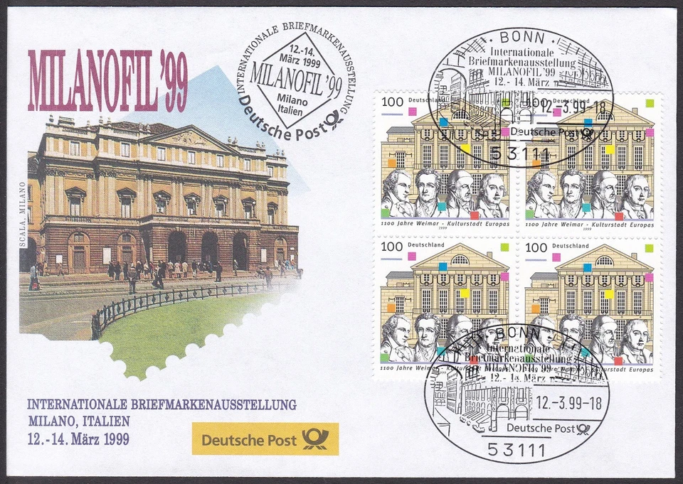 PEX0051 Intl. Stamp Exhibit. Germany Cover, MILANOFIL 1999, Milano, Architecture - Image 1 of 1