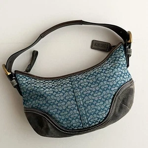 Vintage Coach Soho Hobo Shoulder Bag 6351 Blue Suede Canvas Leather Signature Y2 - Picture 1 of 24