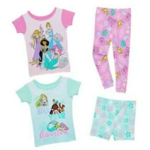 DISNEY Girls 4 Piece Princess Pajamas Set - Rapunzel Jasmin Ariel Girls - Picture 1 of 7