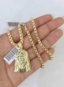 10k Gold Byzantine Necklace Jesus Head Charm 18-28 inch 3mm SET Chain Pendant - Picture 1 of 8