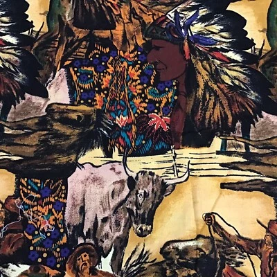 Southwest Desert Native American Indian Buffalo Tribal Cotton Fabric Per Yard  - Image 1 of 4