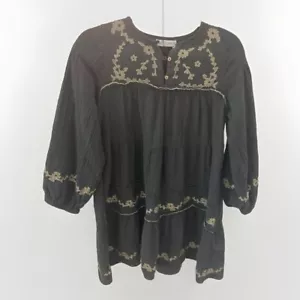 Zara NWOT Embroidered Black Long Sleeve Mini Dress Tunic Boho Chic S (13-14) - Picture 1 of 8