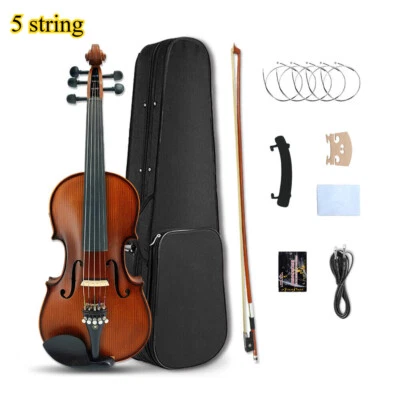 5 string Electric Violin 4/4 Acoustic Violin Maple Spruce with case,bow - Image 1 of 4