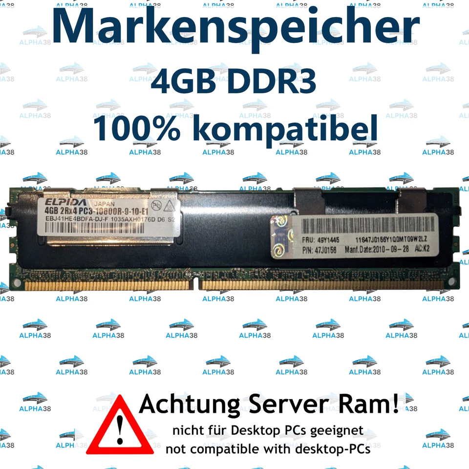 4 Go RDIMM ECC REG DDR3-1333 Serveur RAM HP Proliant DL360 DL370 DL380 G6 - Photo 1/1