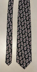 Ferrell Reed for Nordstrom Silk Necktie in Read Paisley on Black Ribbed Weave - Picture 1 of 6