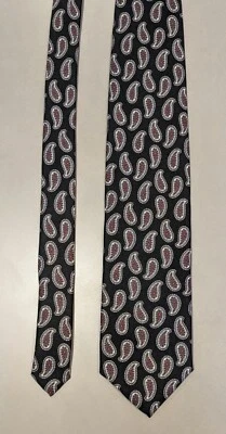 Ferrell Reed for Nordstrom Silk Necktie in Read Paisley on Black Ribbed Weave - Image 1 of 4
