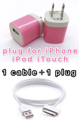 USB Charger Cable +Color Wall Plug Charger for For iPhone 4 4G 4S 3GS iPod Nano - Image 1 of 4