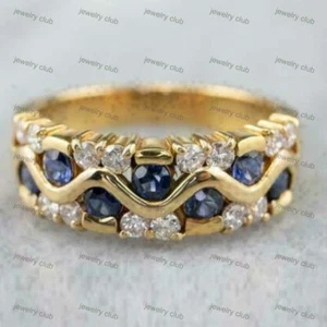 2.00 Ct Round Cut Sapphire & Diamond Engagement Ring In 14K Yellow Gold Finish - Picture 1 of 9