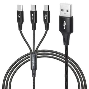 Multi USB C Splitter Cable,3 in 1 Nylon Braided Charging Cord with 3 -C Male ... - Picture 1 of 7