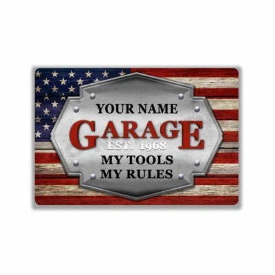 Letrero o pegatina personalizada de mecánico de garaje con bandera americana 4x6 o 8x12 Foto 1 de 4