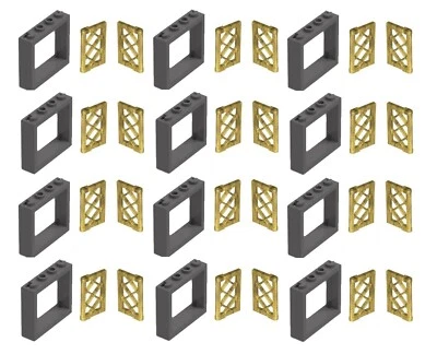 ☀️LEGO NEW 12x DARK BLUISH GRAY 1x4x3 WINDOWS w Gold Lattice Pane Panel HOUSE - Image 1 of 3