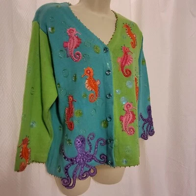 Opções de Design VINTAGE por Philip & Jane Gordon Suéter Frisado Tema Aquático Tamanho M - Imagem 1 de 4