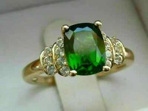3CT Cushion Cut Lab Created Emerald Diamond Women's Ring 14K Yellow Gold Plated - Picture 1 of 13